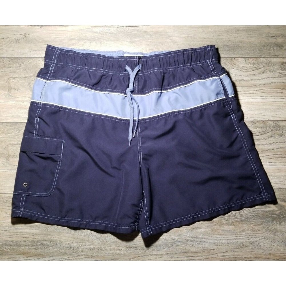 High Sierra Mens Large 38" to 42" Wide Stripe Swim Trunks Board Shorts Dark Blue